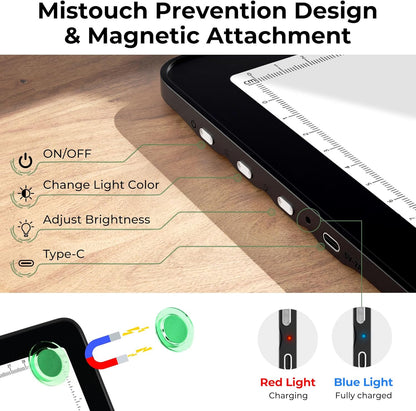 Rechargeable A4 Light Box for Tracing,Bawaslom LED Light Pad with Adjustable Stand and Strong Magnets,Ultra-Thin & Bright Tracing Board for Diamond Art,Sketching,Vinyl Weeding,Architectural Design