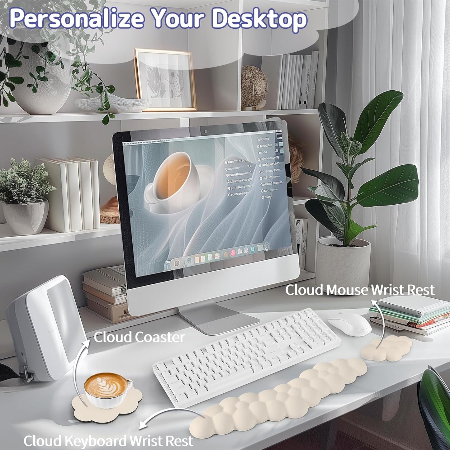 Sushret Cloud Wrist Rest for Keyboard and Mouse, Memory Foam PU Leather Keyboard Wrist Rest with Ergonomic Support, Non-Slip Base, Cute Arm Rest Pad & Palm Cushion, Office Desk Accessory, Purple