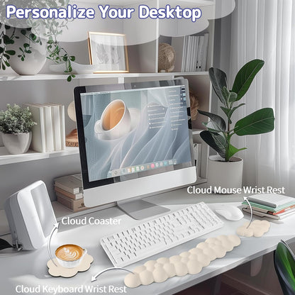 Sushret Cloud Wrist Rest for Keyboard and Mouse, Memory Foam PU Leather Keyboard Wrist Rest with Ergonomic Support, Non-Slip Base, Cute Arm Rest Pad & Palm Cushion, Office Desk Accessory, Purple