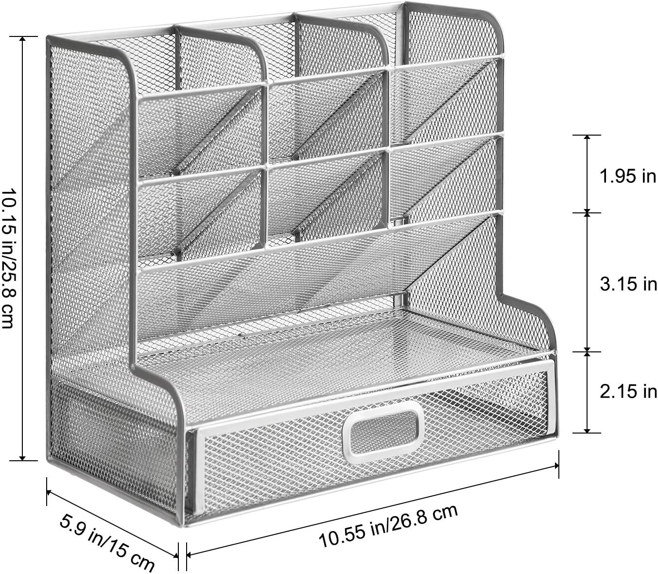 Marbrasse Larger Mesh Desk Organizer with Drawer, Multi-Functional Pen Pencil Holder, Easy Assembly, Desk Organizers and Accessories for Office Art Supplies (Black)