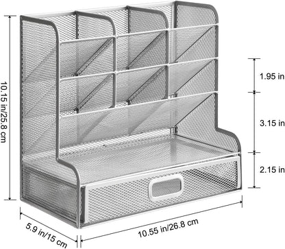 Marbrasse Larger Mesh Desk Organizer with Drawer, Multi-Functional Pen Pencil Holder, Easy Assembly, Desk Organizers and Accessories for Office Art Supplies (Black)