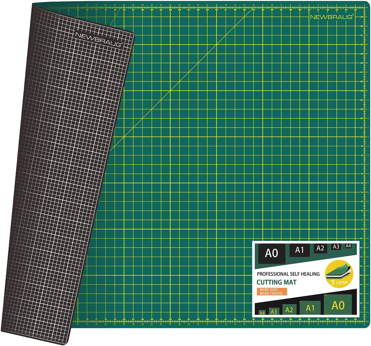 NEWBRAUG 18'' × 24'' Perfect Self Healing Cutting Mat, Non-Slip Gridded Rotary Cutting Board, Necessary for Quilting, Sewing, Craft, Fabric & Scrapbooking(Green/Black)…