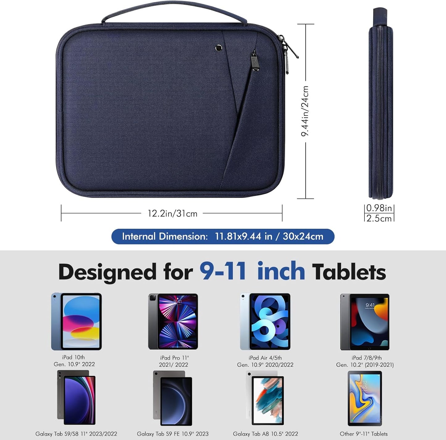 MoKo 9-11 Inch Tablet Sleeve Carrying Case with Handle, Padded Protective Travel Bag for New 11-inch iPad Air 4 2026/Pro M5/ A16, iPad 10th/Air 5/4th 10.9, i-Pad 9/8th 10.2,Tab S9/S8 11, Black