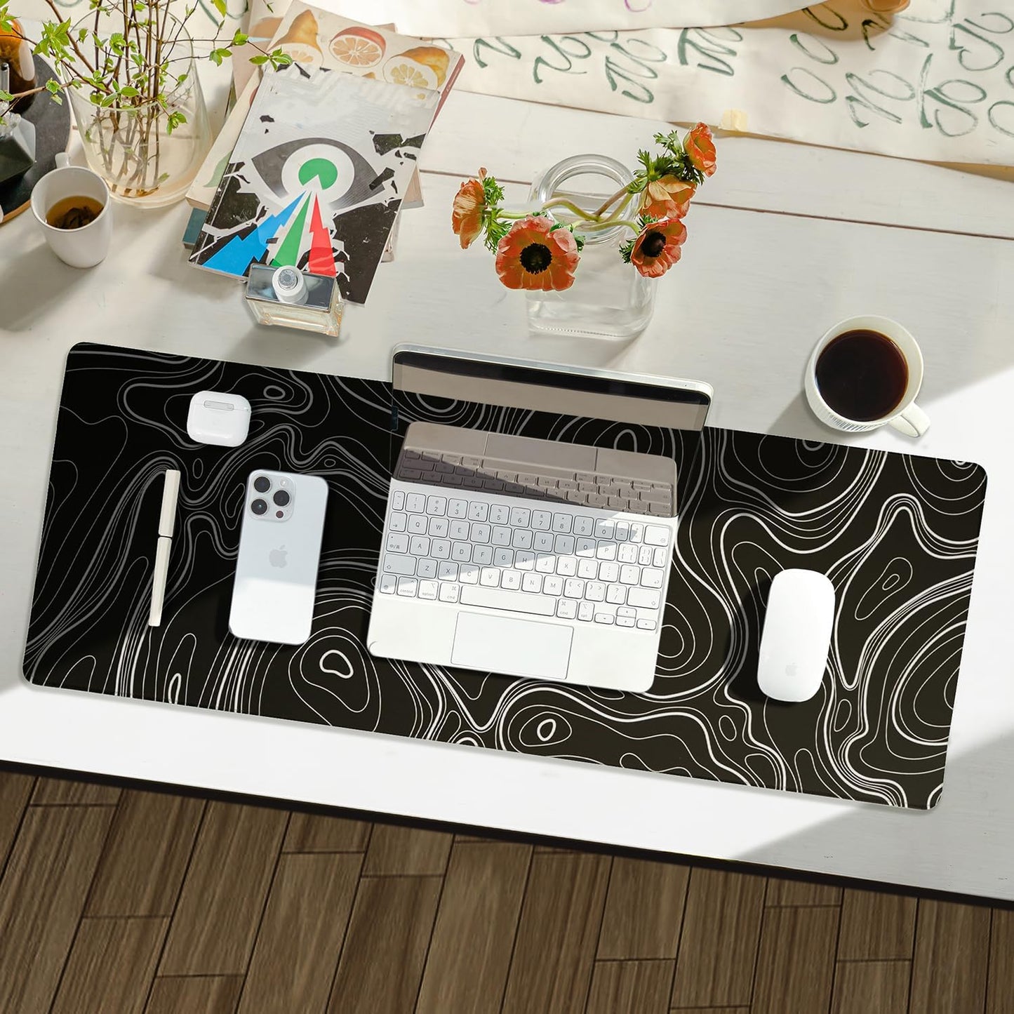 Reniteco Waterproof Large Gaming Mouse Pad with Durable Stitched Edges, Non-Slip Rubber Base, Grainy Jacquard Mouse Mat Desk Pad for Home Office Gaming, 31.5''x11.8''x0.12'', Matte Beige