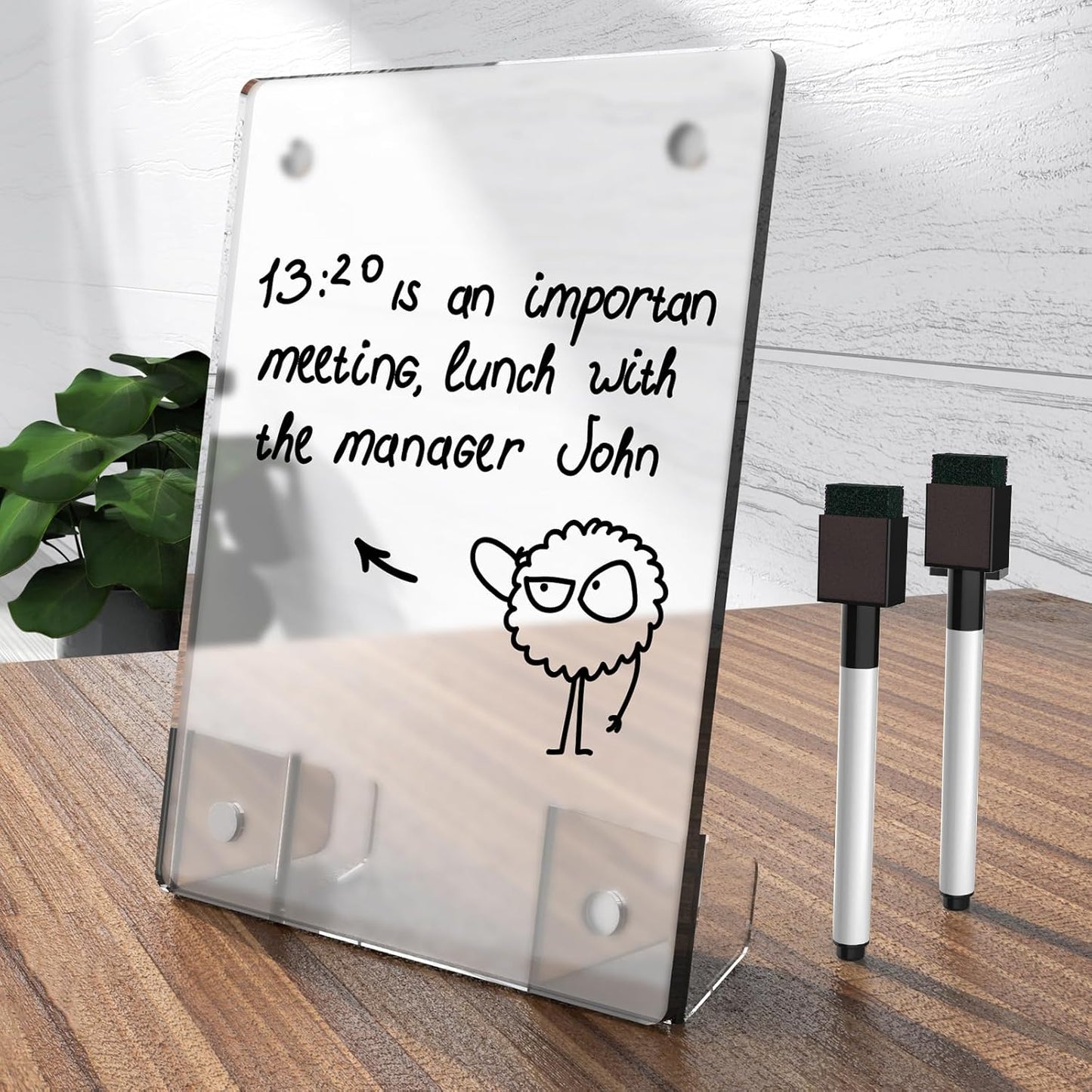 Clear Acrylic White Board 8x6 Inches, Frameless Desktop Dry Erase Board with Flexible Magnetic Stand and Markers, Mini Whiteboard Desk Accessories for Women, Home, Office, School