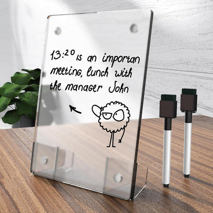 Clear Acrylic White Board 8x6 Inches, Frameless Desktop Dry Erase Board with Flexible Magnetic Stand and Markers, Mini Whiteboard Desk Accessories for Women, Home, Office, School