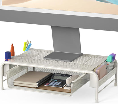 Simple Houseware Metal Desk Monitor Stand Riser with Organizer Drawer, Black