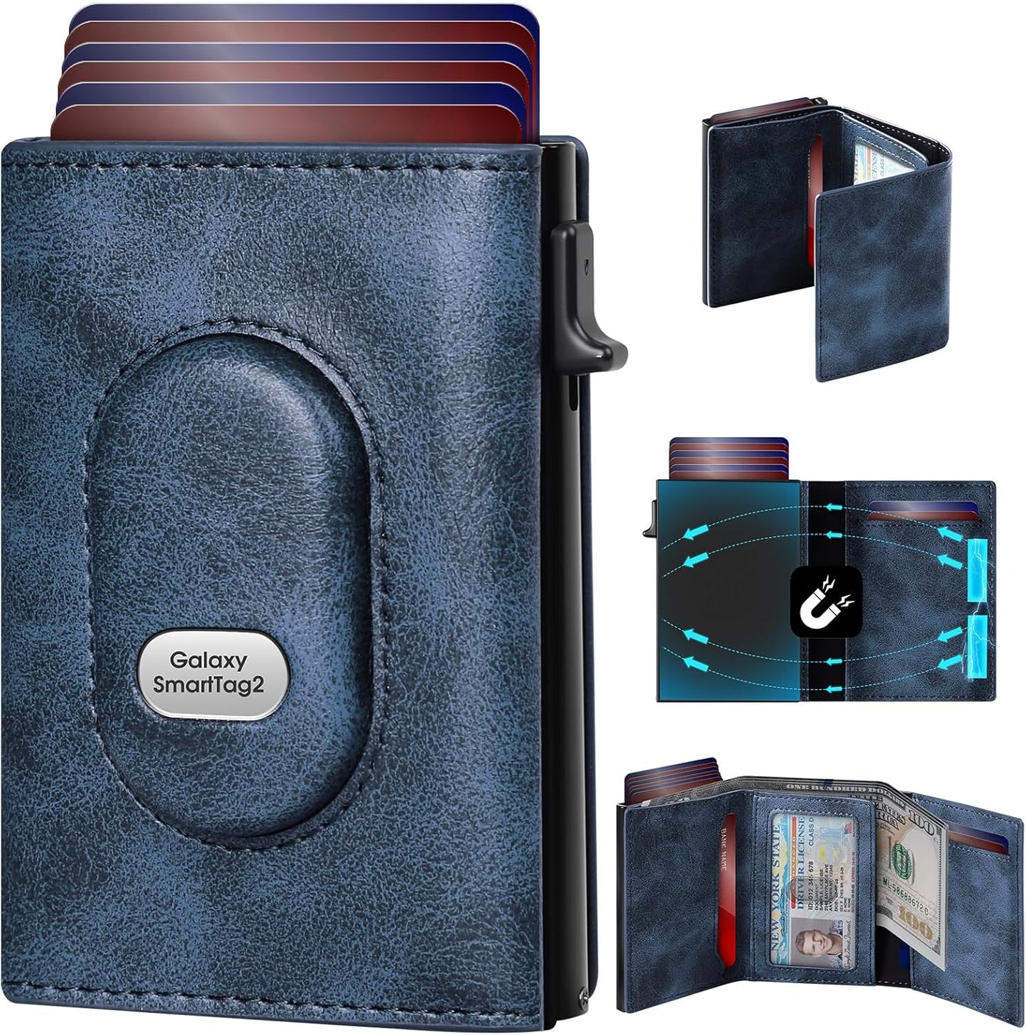 GAOCHALE Mens Wallet for Samsung Smarttag2 Pop up Card Holder Compatible with Samsung Tag RFID Blocking Wallet for Men 10-14 Card Capacity | ID Window | Cash Slot(Carbon)
