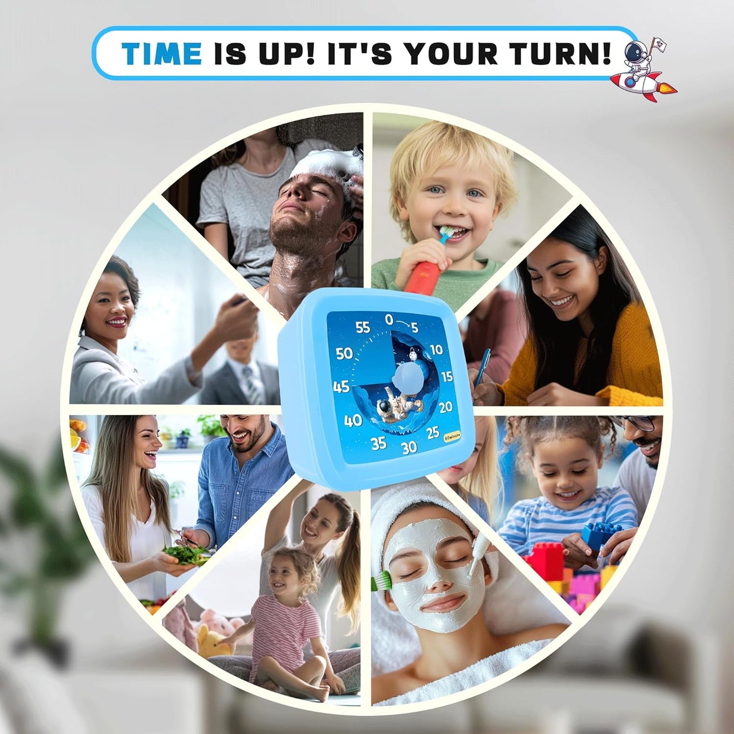 Visual Timer for Kids, 60-Minute Countdown Timer for Classroom Office Kitchen, Pomodoro Timer Spaceman Pattern, Time Management Tools with Silent Operation,Desk Time Clock for Kids and Adults