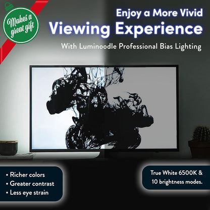 Luminoodle Color Bias Lighting, USB TV and Monitor Backlight LED Strip Lights Kit with Dimmer, Remote - 6.6 ft for 24" to 60" TV - Medium