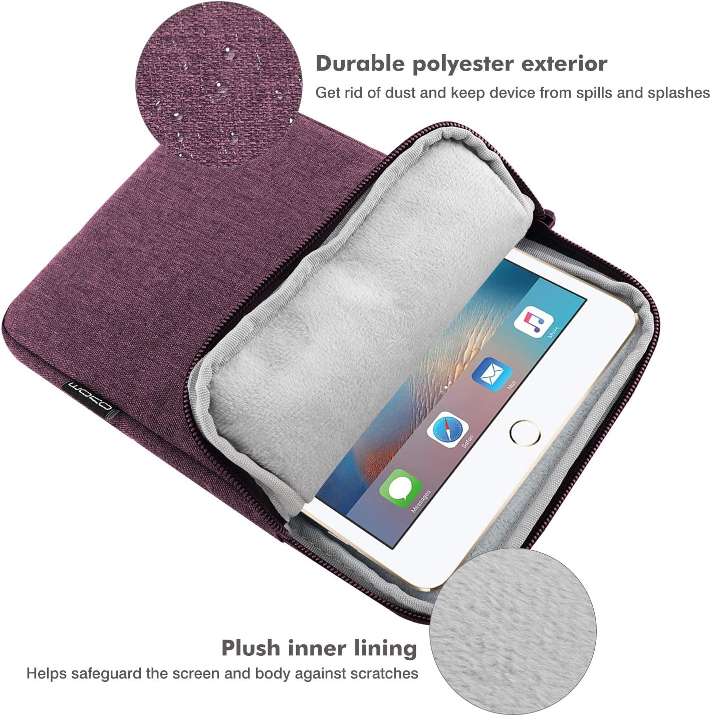MoKo 7-8 Inch Tablet Sleeve Bag, Polyester Pouch Cover Case Fits iPad mini (A17 Pro) 8.3" 2024, iPad mini 6/5/4/3/2/1, Samsung Galaxy Tab S2 8.0, Tab A 8.0, ZenPad Z8s 7.9,Black
