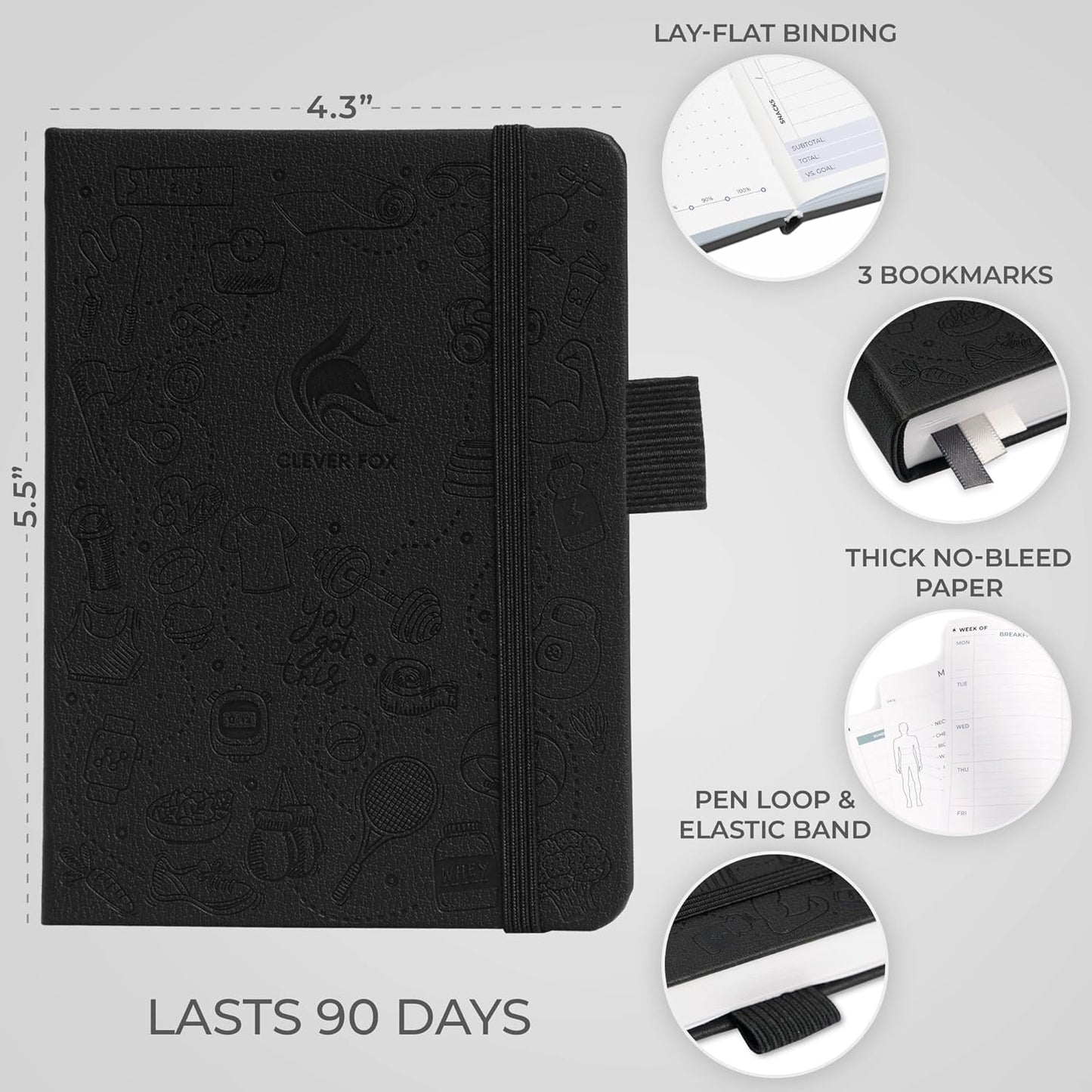 Clever Fox Fitness & Food Journal – Nutrition & Workout Planner for Women & Men – Diet & Gym Exercise Log Book with Calendars, Diet & Training Trackers - Undated, A5 Size, Hardcover (Forest Green)