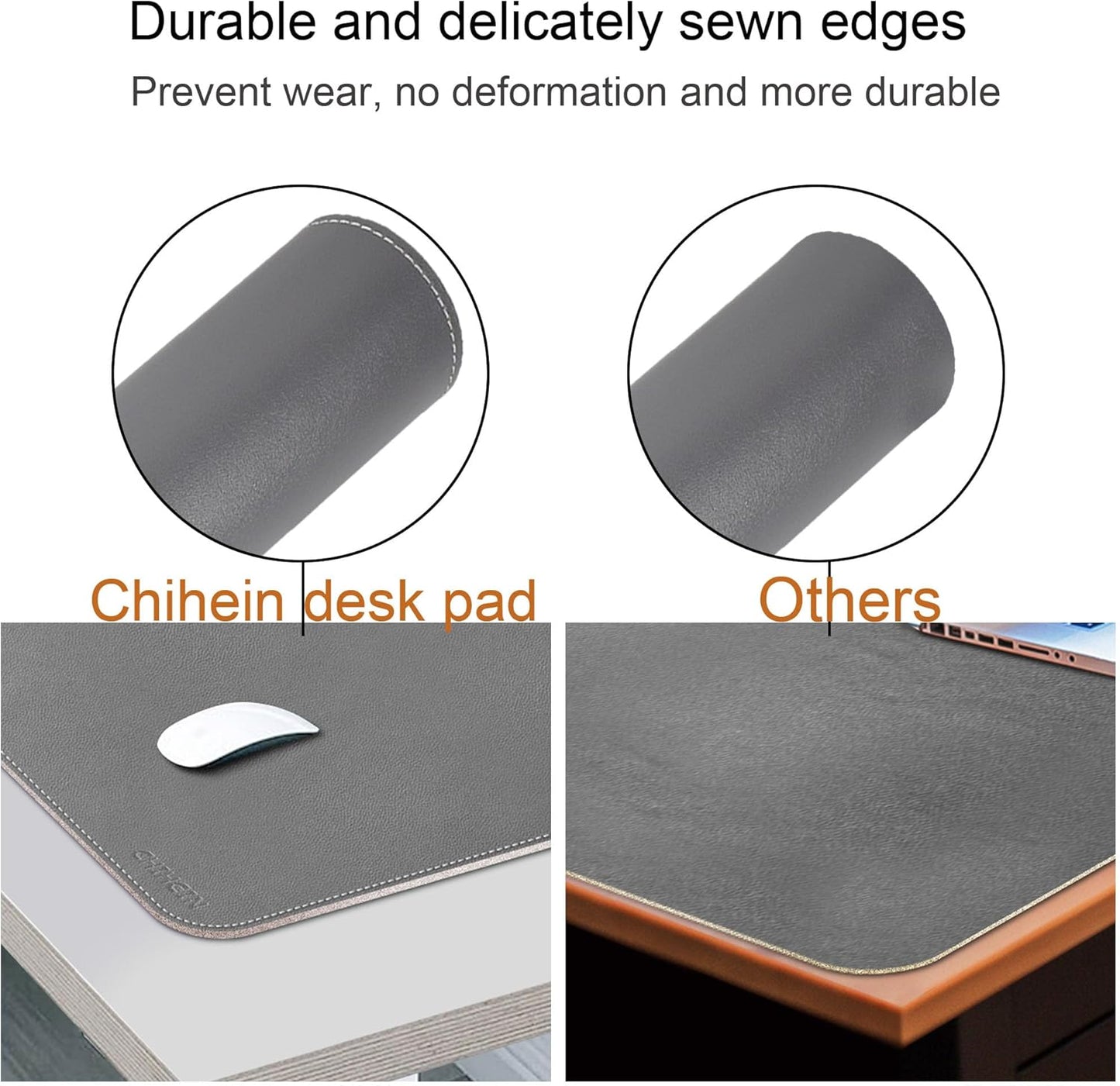Chihein 2XL 35" x 16" Cork & PU Leather Desk Mat, Dual Sided Desk Pad Protector, Waterproof Writing Blotter for Gaming, Office, Home (Black)