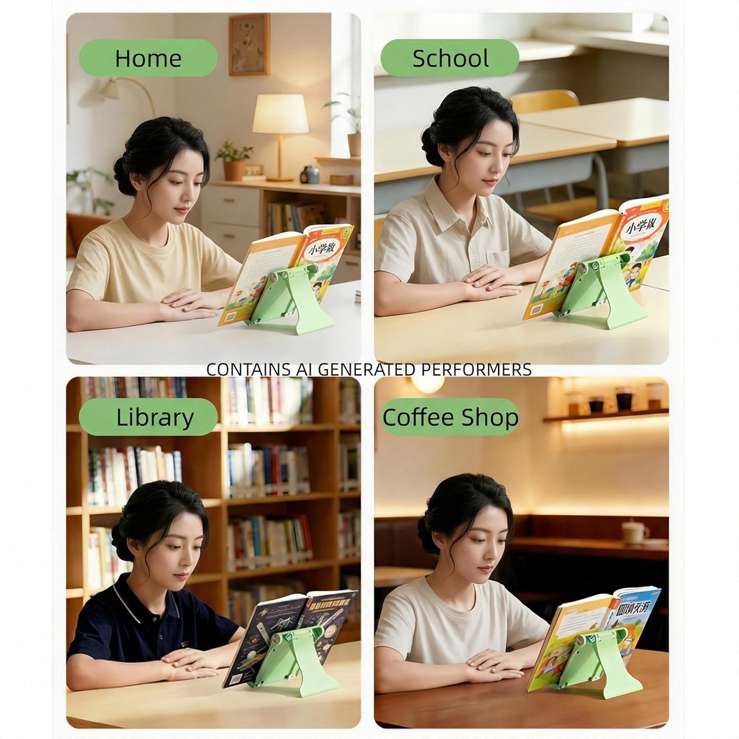 Travel Mini Book Holders for Reading Hands Free - Portable and Adjustable Book Stand for Reading, Two-in-one (Ideal for Light Books & Tablets – Not for Heavy Hardcovers | White)