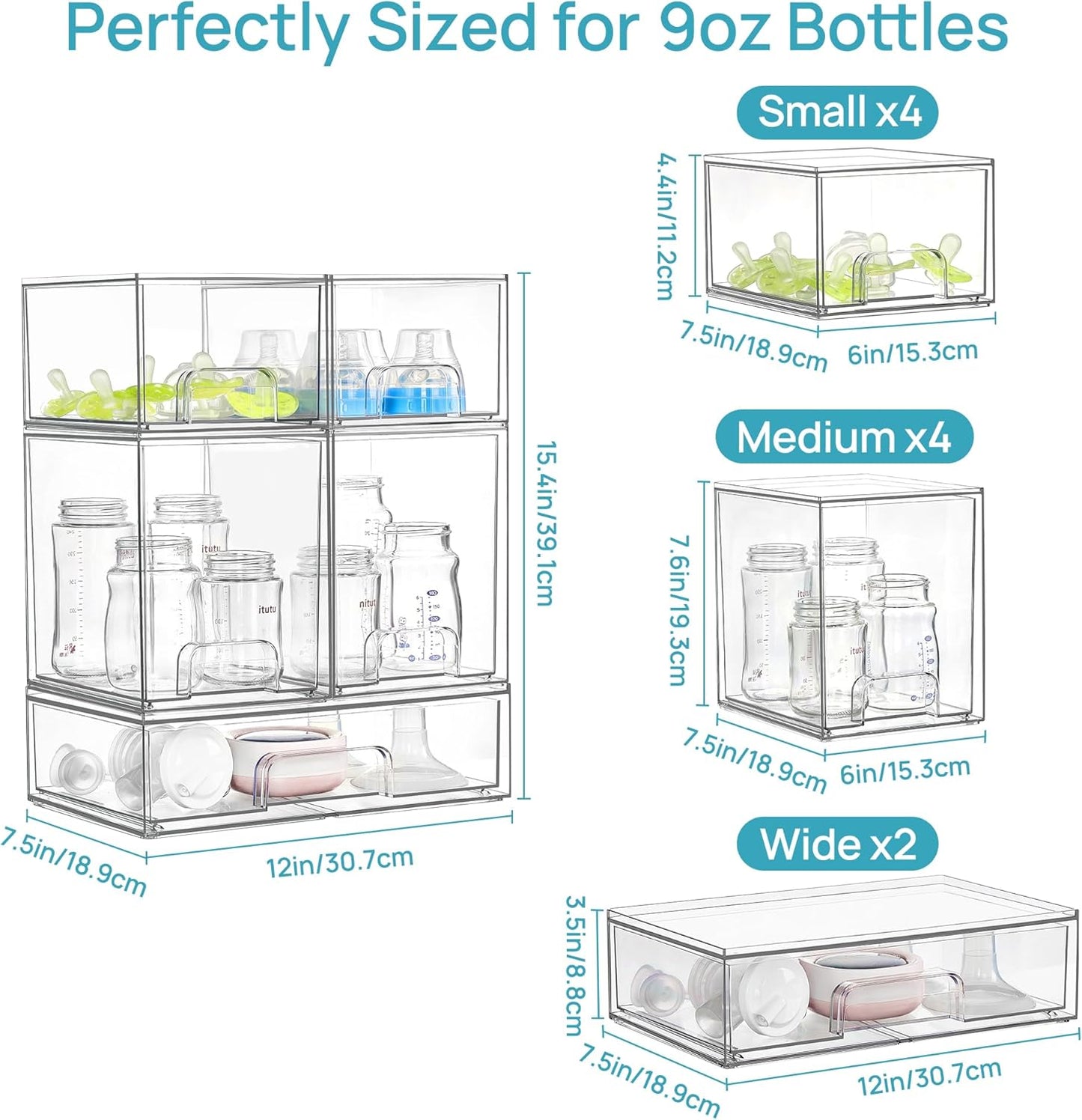 Vtopmart Stackable Storage Drawers Set of 3,Clear Plastic Organizer Bins for Makeup, Cosmetics, Beauty Supplies,Ideal for Vanity, Bathroom,Cabinet,Pantry Organization