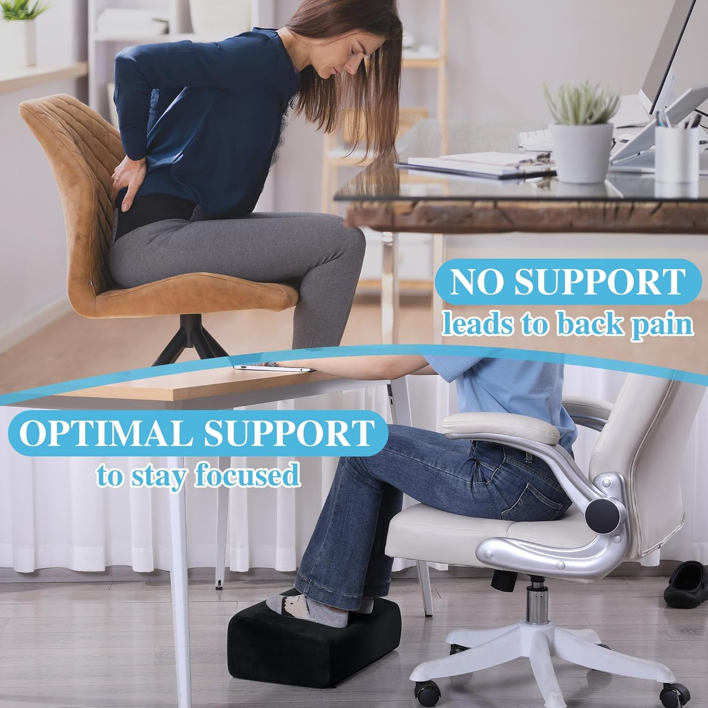 ROYALAY Adjustable Foot Rest Under Desk for Office, High-Density Foam Foot Rest with 3 Adjustable Heights, Ergonomic Footrest with Washable Cover for Home, Airplane, Travel(17 * 11 * 17in, Gray)
