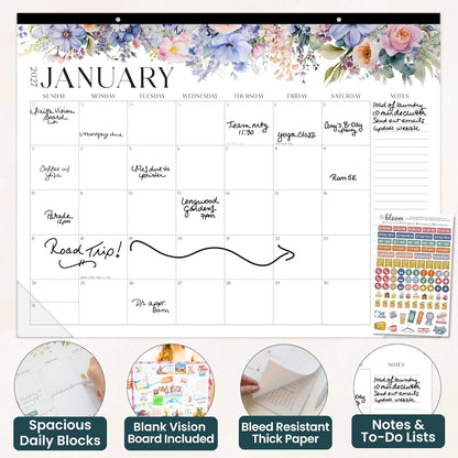 bloom daily planners Desk Calendar 2026-2027 - Academic Year Large Wall Calendar (July 2026 - July 2027) - 21” x 16” Desktop & Hanging Monthly Planner with Stickers for Home or Office - Seasonal