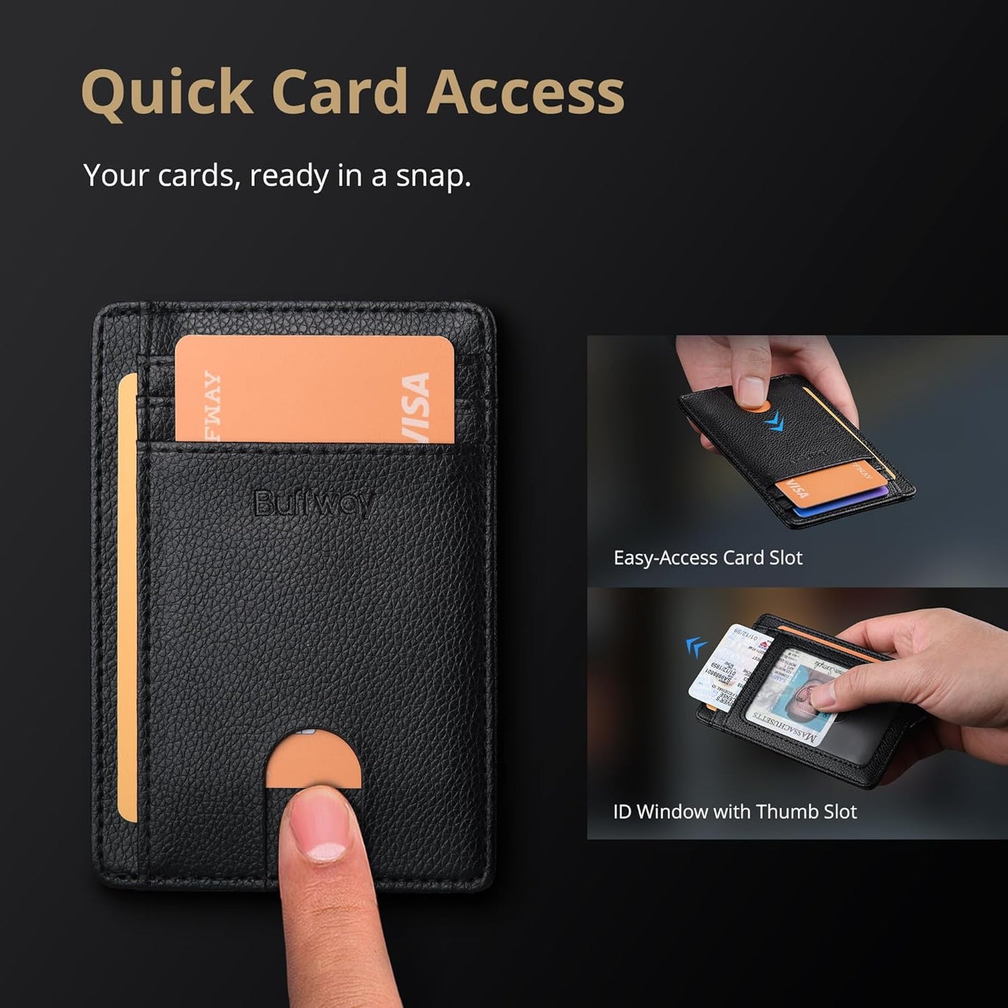 Buffway Slim Minimalist Front Pocket RFID Blocking Leather Wallets for Men and Women - Carbon Fiber Black - Colors B