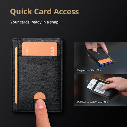 Buffway Slim Minimalist Front Pocket RFID Blocking Leather Wallets for Men and Women - Carbon Fiber Black - Colors B