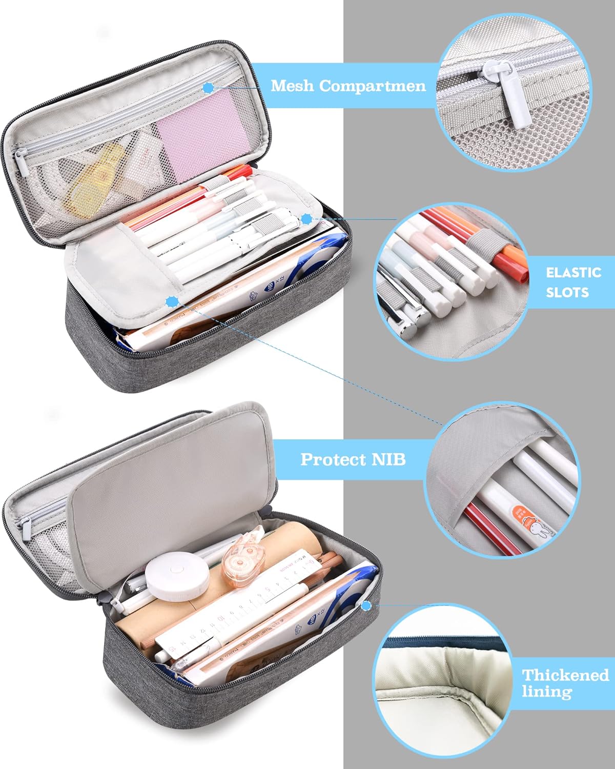 YOKUMA Pencil Case,Large Capacity Pencil Pouch,Aesthetic Zipper Pencil Box, Back to School Supplies for College Student Teen Adults,Travel Essentials,Electronic Cable Organize