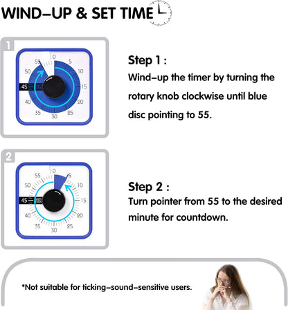 Visual Timer 7.5 inch; 60 Minute 1 Hour Countdown Timer for Kids Classroom Teaching Tool Home Office Meeting, Mechanical Countdown Clock for Exam Time Management Magnetic, Sky Blue with Colorful Disc