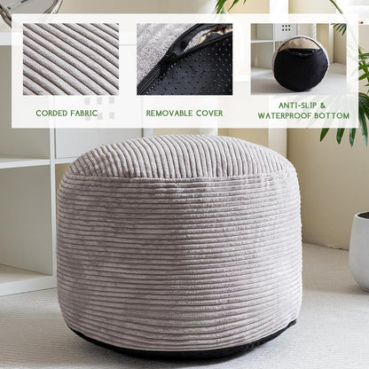 HIGOGOGO Round Stuffed Pouf Ottoman, Corduroy Poufs with Foam Chunk Filling, Furry and Fluffy Pouf Foot Stool Storage Ottoman, 20 X 15 Floor Poufs Foot Rest for Living Room, Dark Grey