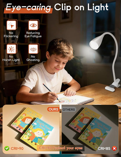 Reading Light for Book in Bed, Clip on Light Reading Lamp with Adapter, 5 Color Modes 10 Brightness, 360° Flexible Eye-Caring Clip on Desk Lamp Book Light for Reading in Bed Headboard Bedside Bedroom