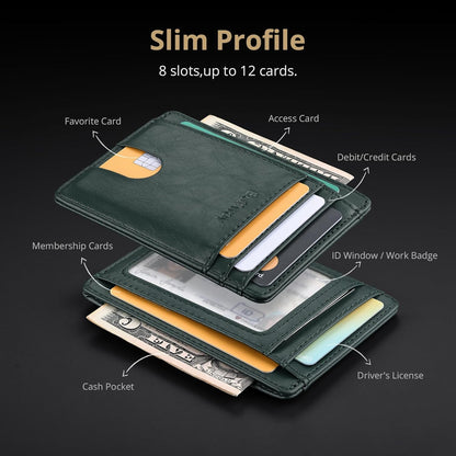 Buffway Slim Minimalist Front Pocket RFID Blocking Leather Wallets for Men and Women - Carbon Fiber Black - Colors A