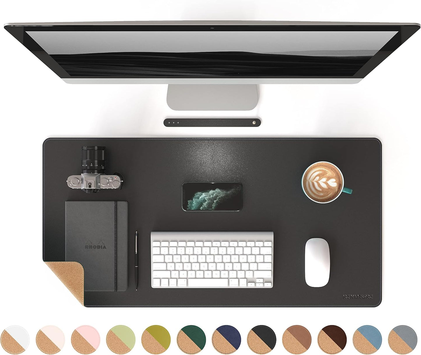 RENMTURE Dual-Sided Mouse Pad, Natural Cork & PU Leather Large Desk Pad for Office and Home Work, Desk Protector Non-Slip, Waterproof, Easy Clean (Olive Green, 32"x16")