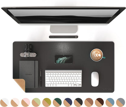 RENMTURE Dual-Sided Mouse Pad, Natural Cork & PU Leather Large Desk Pad for Office and Home Work, Desk Protector Non-Slip, Waterproof, Easy Clean (Olive Green, 32"x16")