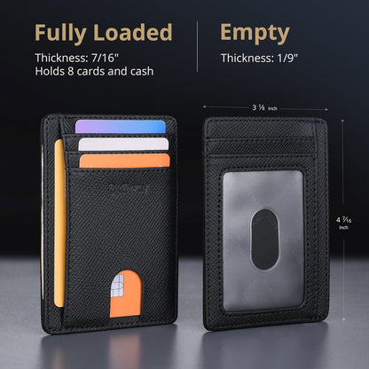 Buffway Slim Minimalist Front Pocket RFID Blocking Leather Wallets for Men and Women - Carbon Fiber Black - Colors A