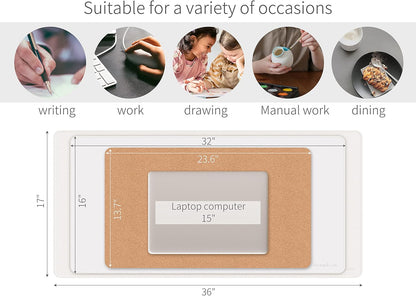 RENMTURE Dual-Sided Mouse Pad, Natural Cork & PU Leather Large Desk Pad for Office and Home Work, Desk Protector Non-Slip, Waterproof, Easy Clean (Olive Green, 32"x16")