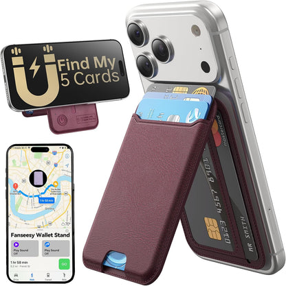 for MagSafe Wallet, Works with Apple Find My,5 Card Holder with Stand, Magnetic Phone Wallet Stand for iPhone 17/16/15/14/13/12 Pro Max Air Plus, RFID Blocking Vegan Leather,Black