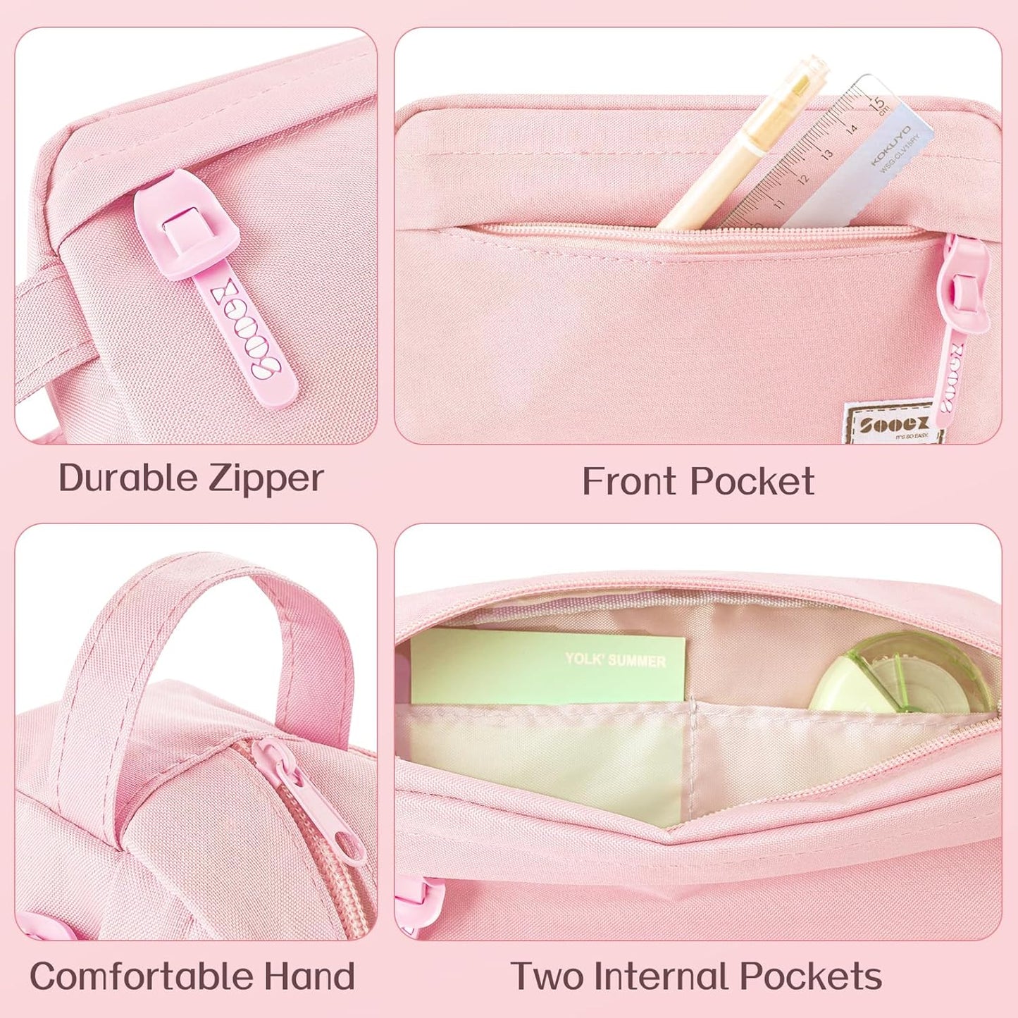 Sooez Original High Capacity Pencil Case, Big Pencil Bag Pouch Box Organizer Pen Case, Aesthetic Supply for Girls Adults, Portable Journaling Supplies with Easy Grip Handle & Loop, Mint Green