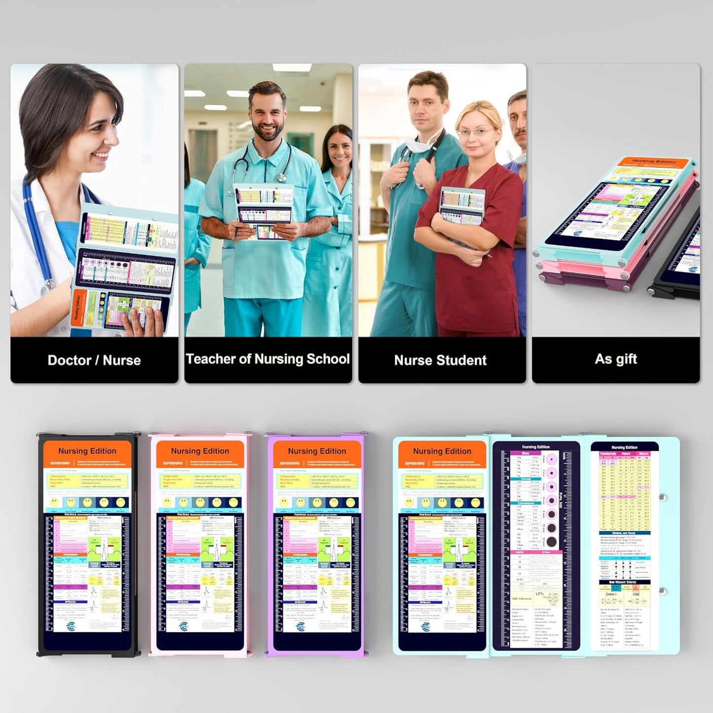 Foldable Nursing Clipboard with Storage - Portable & Compact Medical Clipboard for Nurses, Doctors, and Students - Includes Medical Reference Cheat Sheets and Pen Holder(Purple)