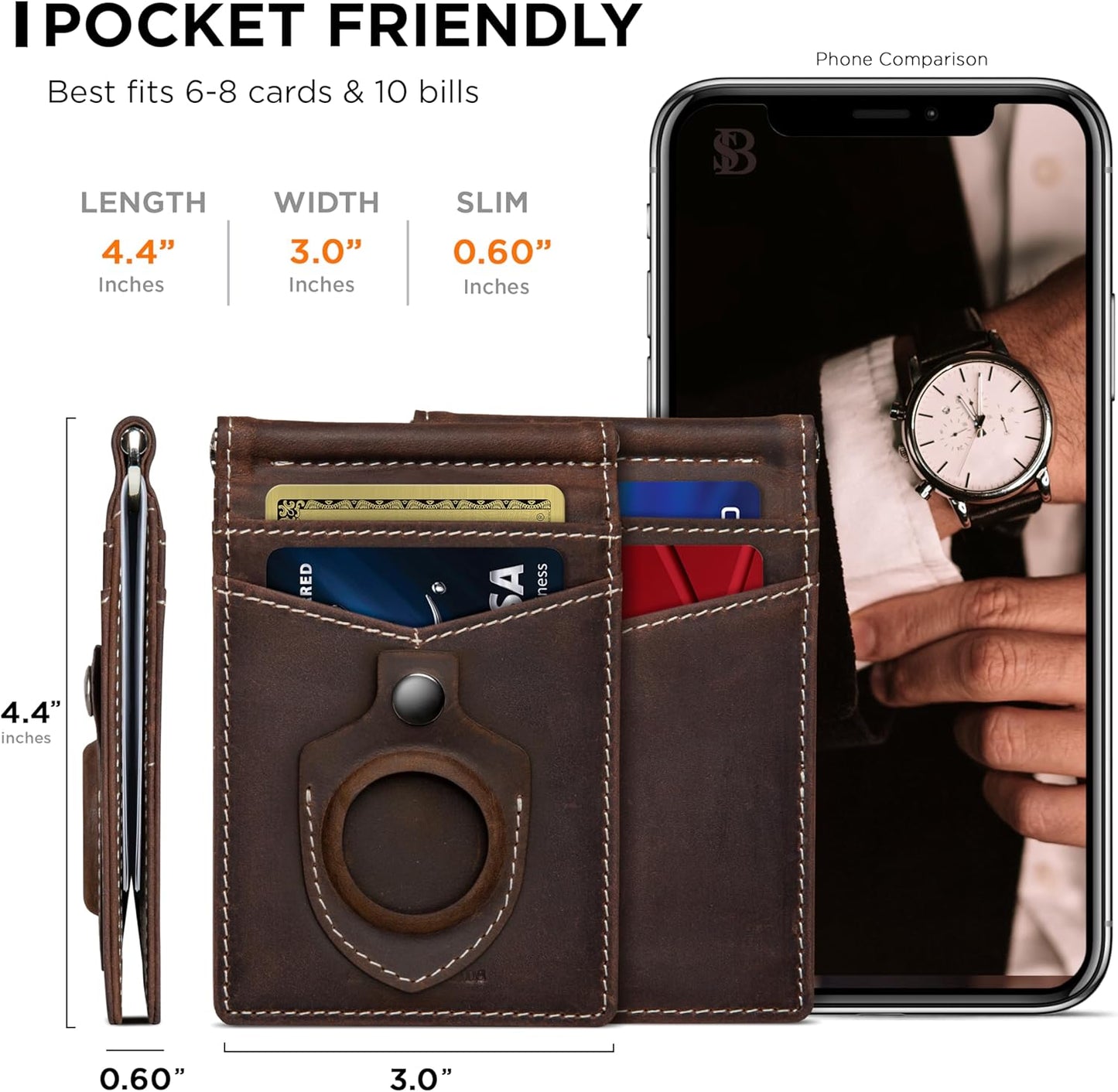 SERMAN BRANDS RFID Blocking Wallet Slim Bifold - Genuine Leather Minimalist Front Pocket Wallets for Men with Money Clip Gift