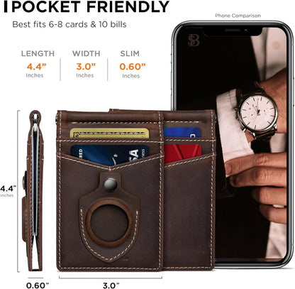 SERMAN BRANDS RFID Blocking Wallet Slim Bifold - Genuine Leather Minimalist Front Pocket Wallets for Men with Money Clip Gift