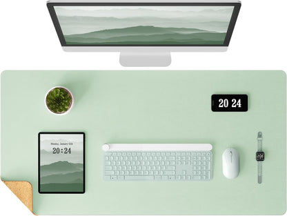 Aothia Dual-Sided Desk Pad - 25.6x13.7 inches Leather Desk Mat, Natural Cork Desk Pad Protector, Large Mouse Pad for Desk, Waterproof Desk Blotter Pad, Desk Writing Pad for Office Work/Home, Black