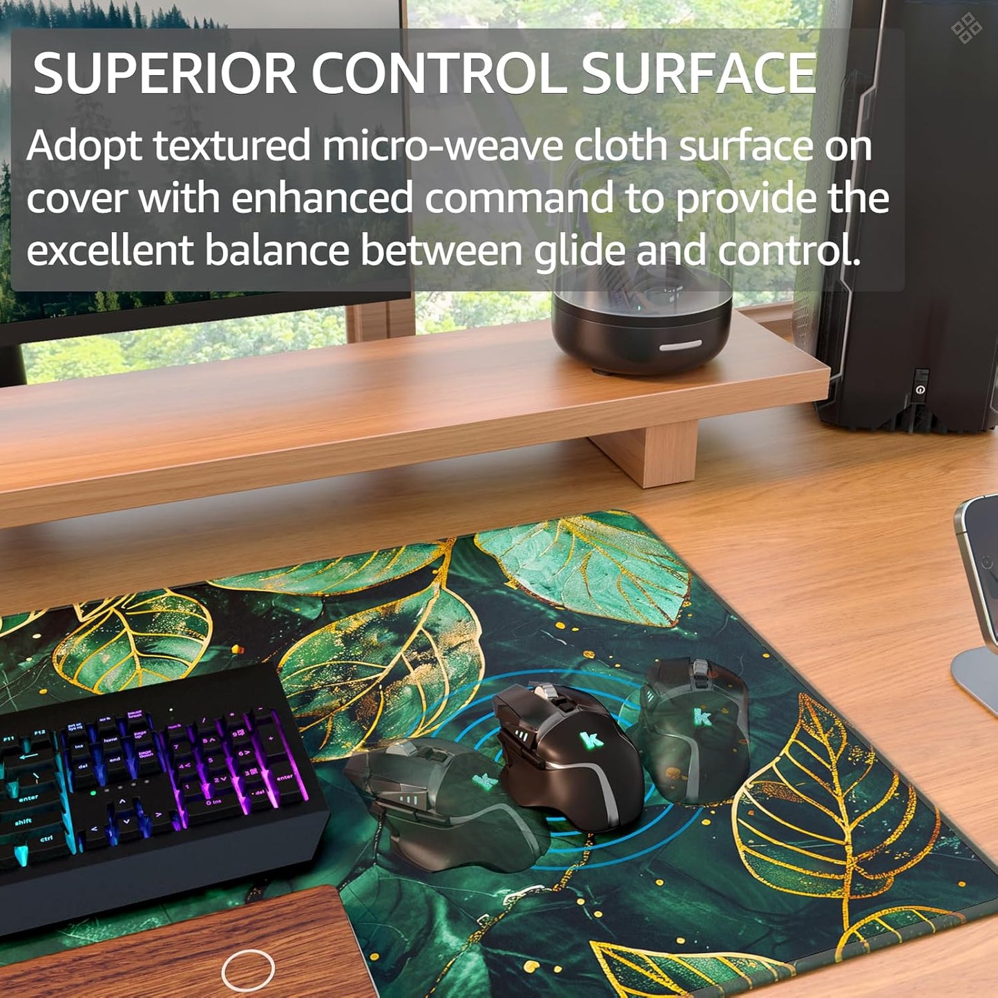 KTRIO Large Gaming Mouse Pad Desk Mat, Superior Micro-Weave Cloth for Precise Mouse Control, Non-Slip Rubber Base, Stitched Edges, Water-Resistant, for Gamer, Office & Home, 31.5" x 11.8" inches