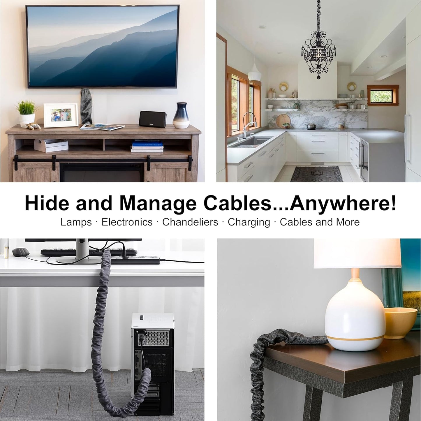 Chandelier Fabric Cord Cover 1 Pack White Chain Cover 70.8 inches Brushed Polyester Fabric Chain Sleeve for Chandelier Cord Hider Cable Management (None Touch Fasteners)