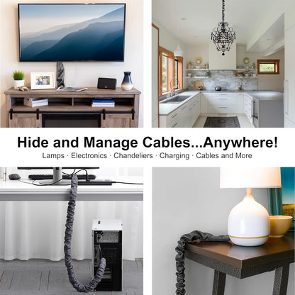 Chandelier Fabric Cord Cover 1 Pack White Chain Cover 70.8 inches Brushed Polyester Fabric Chain Sleeve for Chandelier Cord Hider Cable Management (None Touch Fasteners)