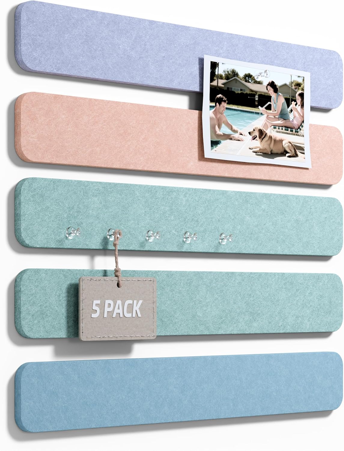 Fluxynara Cork Board Alternative Felt Strip Board 8-Pack 13"x2", Office Pin Board with 50 Push Pins, Adhesive Install for Bedroom Door & Home Office(Linen Dusk)