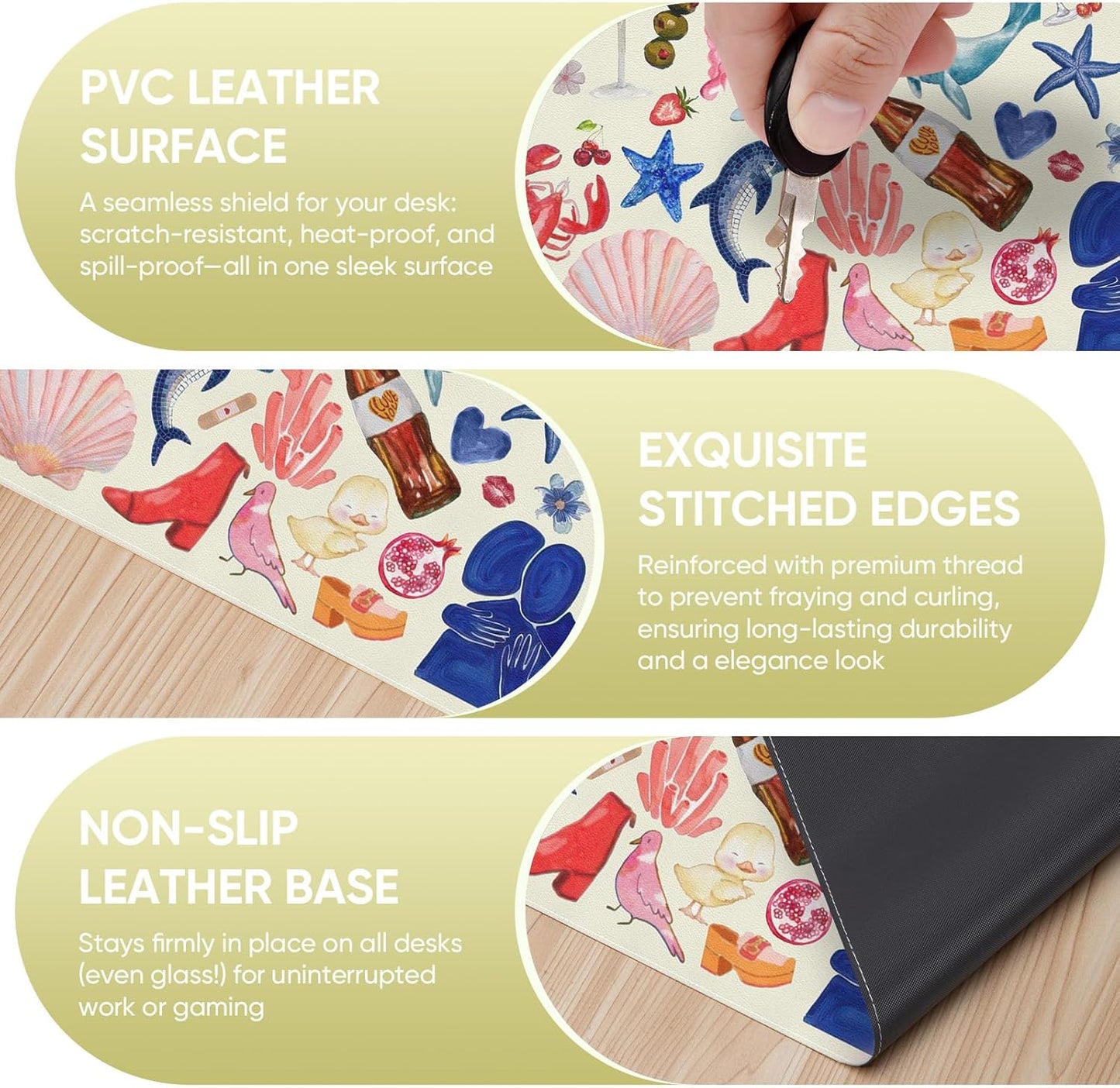 Pink Desk Mat, Leather Desk Pad Blotter Protector, XXL Large Mouse Pad,Computer Laptop Mouse Pads for Desktop,Waterproof Writing Anti-Slip Mousepad for Office and Home I Colorful Stickers