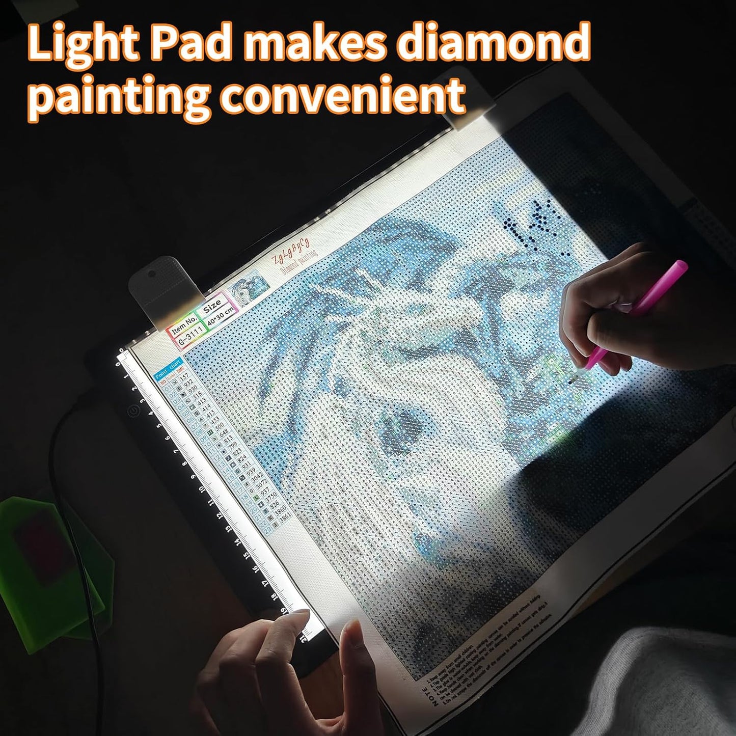 KOBAIBAN A4 Light Pad with 4 Clips, Ultra-Thin LED Light Board for Diamond Painting, Stepless Dimmable Brightness USB-C Power Light Table for Tracing, Light Box for Sketching, Drawing, Weeding Vinyl