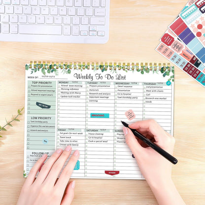 Weekly To Do List Notepad, 8.5''x11'' Weekly Desk Planner with 52 Tear Off Sheets Undated Weekly Planner Habit Tracker & Productivity Organizer for Home School and Work, Light Green
