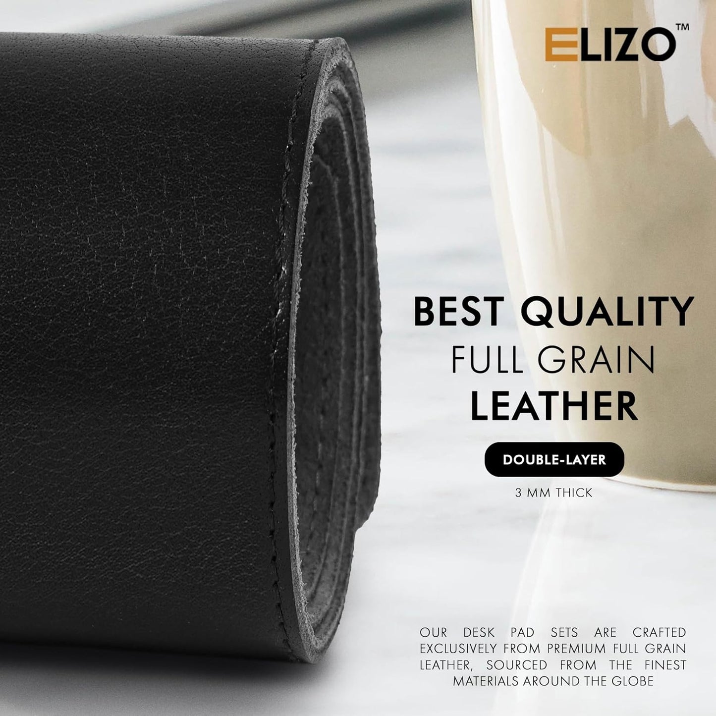 ELIZO Leather Desk Pad Real Leather Desk Mat Thick (3mm) Double Layer (31x15.6) Cover Blotter Desk Protector Large Computer Mat for Keyboard Mouse Pad Table Laptop Mat Office Accessories - Antique