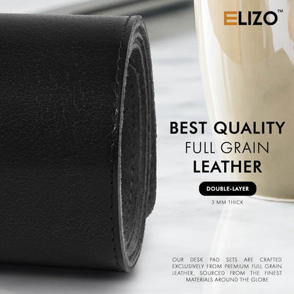 ELIZO Leather Desk Pad Real Leather Desk Mat Thick (3mm) Double Layer (31x15.6) Cover Blotter Desk Protector Large Computer Mat for Keyboard Mouse Pad Table Laptop Mat Office Accessories - Antique