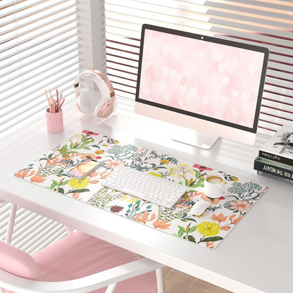 QIYI Large Mouse Pad, Cute Pink Desk Mat for Desktop, Women Girls PU Leather Desk Pad Waterproof Gaming Mousepad, Rose Gold Marble Computer Protector Writing Pad for School Office Home 31.5" x 15.7"