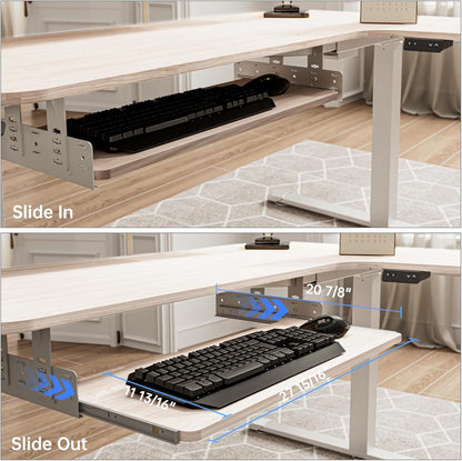 EUREKA ERGONOMIC Height Adjustable Mouse & Keyboard Tray Under Desk, 28x10'' Large Slide Out Swivel Tilt Computer Keyboard Drawer with Pad for Gaming Home Office, Dual Mount