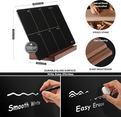 Desktop Glass Weekly Planner Whiteboard with Detachable Wood Stand,Small Portable Dry Erase Calendar to Do List White Board 12x6 for Office, Home, Schools, Marker&Eraser Included, Yeoux